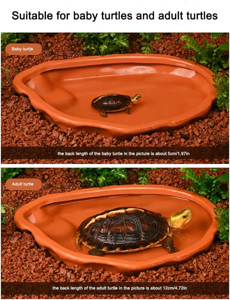 Flushbay Extra Large Reptile Bathing Pool Tortoise Bathing Pool Reptile Feeding Dish Water Bath Bowl Aquarium Ornament for Gecko, Snake, Turtle, Bearded Dragon, Lizard Bath (Red Pottery) - Image 4